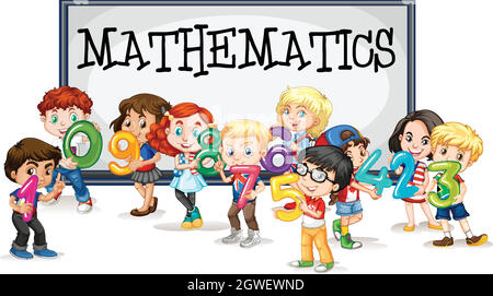 Kids with numbers and mathematics sign Stock Vector