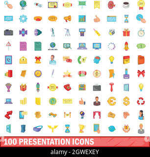 100 presentation icons set, cartoon style Stock Vector