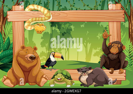 WIld animal on wooden frame Stock Vector