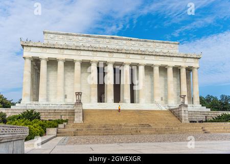 WASHINGTON DC, USA - AUGUST 14: One person walking down the stairs of Lincoln Memorial on August 14, 2021 in Washington DC Stock Photo