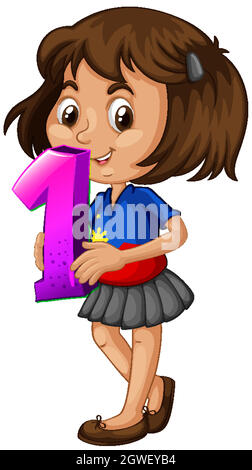 A girl with number one cartoon illustration Stock Vector Image & Art - Alamy