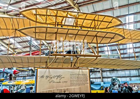 A replica of the original Wright Brothers 1903 Wright Flyer in the Pima Air & Space Museum, Tucson, Arizona. Stock Photo
