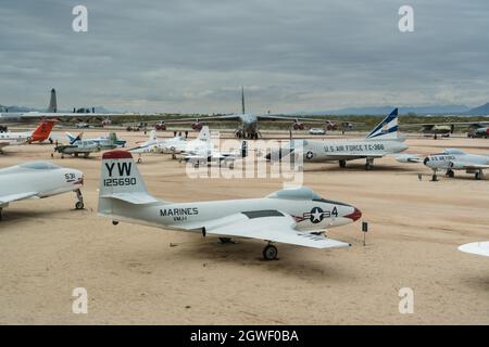 A McDonnell F2H-2P Banshee photo reconnaisance aircraft in the Pima Air & Space Museum, Tucson, Arizona. Stock Photo