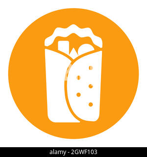 Burrito Wrap vector white glyph icon. Fast food sign Stock Vector