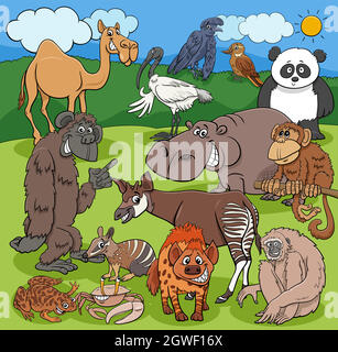 cartoon funny wild animals characters group Stock Vector