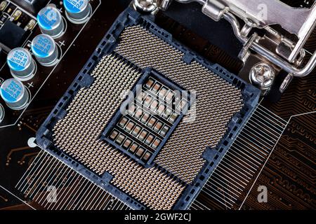 CPU with land grid array on black background Stock Photo - Alamy
