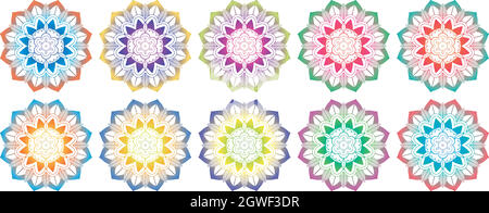 Set of mandala patterns in many colors Stock Vector