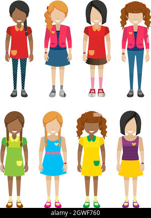 Faceless little girls without faces Stock Vector