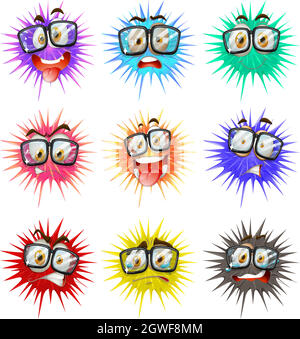 Thorny balls with faces Stock Vector