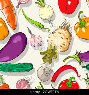 Vegetables sketch pattern 3 Stock Vector