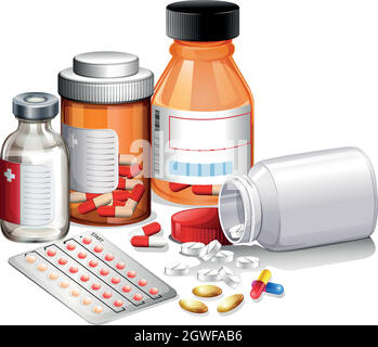 A set of medicine and prescription Stock Vector