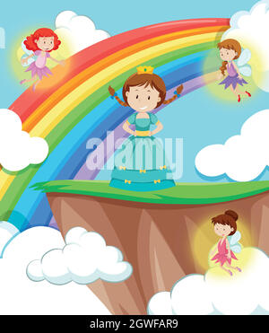 Princess with fairies scene Stock Vector