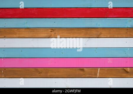 Wood planks background or texture in different colors: blue, red, brown, white, pink Stock Photo