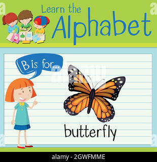 Flashcard letter B is for butterfly Stock Vector