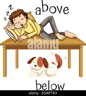 Opposite words for above and below Stock Vector