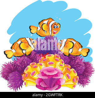 Crown fish playing in coral reef Stock Vector