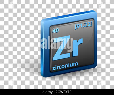 Zirconium chemical element. Chemical symbol with atomic number and atomic mass. Stock Vector