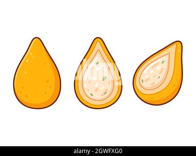 Coxinha, traditional Brazilian food, deep fried chicken snack. Cartoon drawing, vector illustration. Stock Vector