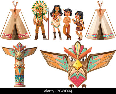 Native american indians and tepee Stock Vector