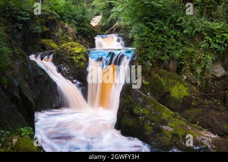 Pecca Falls on the River Twiss in the Ingleton Waterfalls Trail, Yorkshire Dales Stock Photo