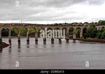 11 of 28 arches of the The Royal Border Bridge railway viaduct, a traditional masonry structure, designed by Robert Stephenson and completed in 1850 Stock Photo