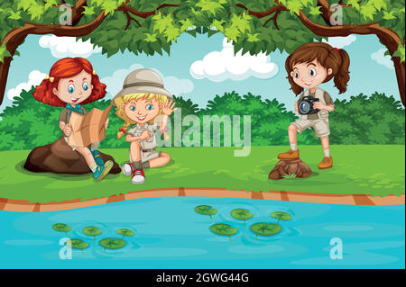 Camping kids in nature Stock Vector