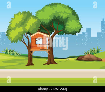 A tree house in the park Stock Vector