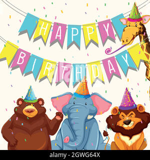 Animal on birthday party template Stock Vector