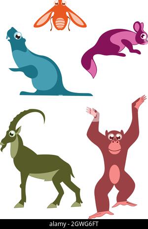 Cartoon funny animals illustration. Cartoon funny animals isolated on white set for design Stock Vector