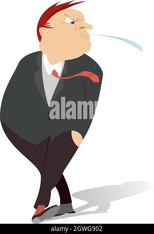 Indignant man spitting illustration. Indignant man spits to something isolated on white Stock Vector