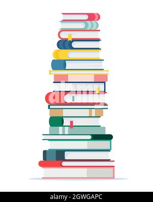 a large stack of books. Vector illustration in flat style, books isolated on white background Stock Vector
