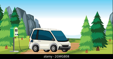 Electric car charge in nature Stock Vector
