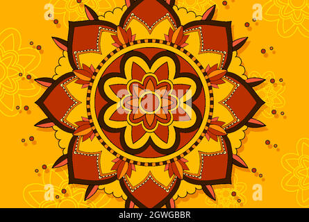 Mandala design on yellow background Stock Vector