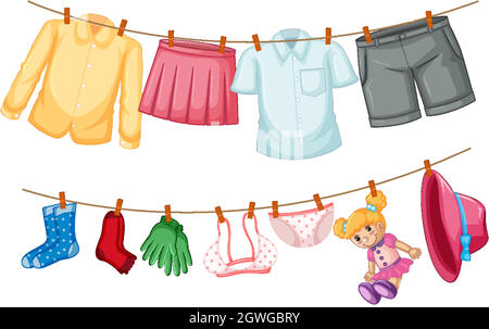 Isolated clothes hanging on white background Stock Vector
