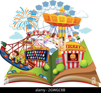 Fun carnival within pop up book Stock Vector