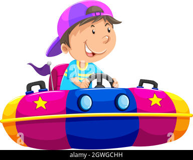 Boy riding on bump car Stock Vector