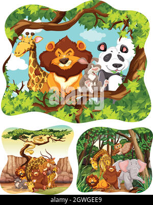 Wild animals in forest Stock Vector
