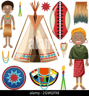 Ethnic people of African tribes in traditional clothing isolated Stock Vector