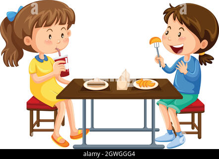 Children eat in canteen stock vector. Illustration of sitting - 221385956