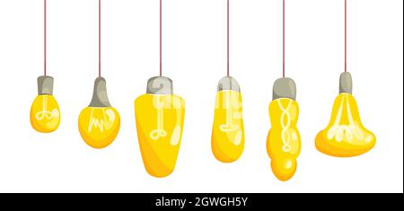 Set of bulbs. Isolated on white. Lighting for the interior of residential buildings, offices and other premises. Cool shape. Illustration of flat desi Stock Vector