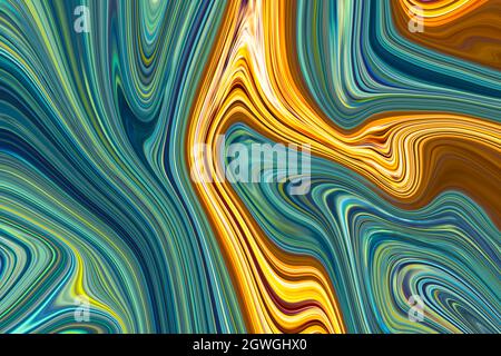 Marble ink colorful. Blue and Orange pattern texture abstract background. can be used for background or wallpaper, Flow ink. Stock Photo