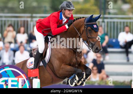 Real Club de Polo, Barcelona, Spain. 3rd Oct, 2021. CSIO5 Longines FEI Jumping Nations Cup Final 2021; Spencer Smith from USA during the FEI Jumping Nations Cup Final 2021 Credit: Action Plus Sports/Alamy Live News Stock Photo