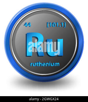 Ruthenium chemical element. Chemical symbol with atomic number and atomic mass. Stock Vector