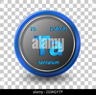 Tantalum chemical element. Chemical symbol with atomic number and atomic mass. Stock Vector