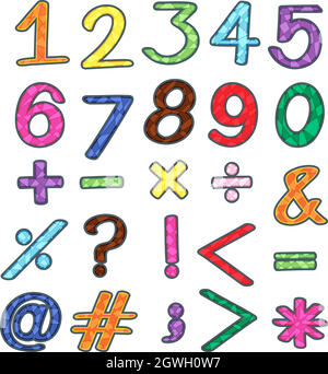 Colourful numbers and mathematical operations Stock Vector