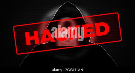 Hacking Concept background with Hacker sitting in hoody. Cyber security and latest technology threat concept background Stock Photo
