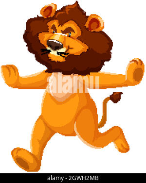 Wild lion running on two legs on white background Stock Vector