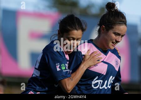 London, UK. 03rd Oct, 2021. Lucy Monkman (14 Dulwich Hamlet) and Rosie Stone (5 Dulwich Hamlet) during the Vitality Womens FA Cup 2nd round qualifying game between Dulwich Hamlet and Herne Bay at Champion Hill in London, England. Credit: SPP Sport Press Photo. /Ģ����ý Live News Stock Photo