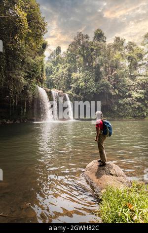 Waterfall in nature park, Tham Champy, Paksong, Laos Stock Photo