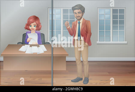 Two office workers working in office Stock Vector